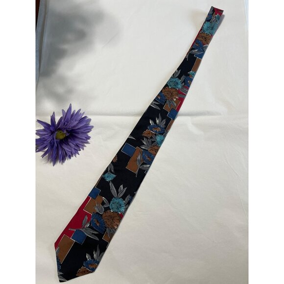 Don Loper Mens Silk Floral Geometric Tie 4" Wide Multicolor - Picture 4 of 5